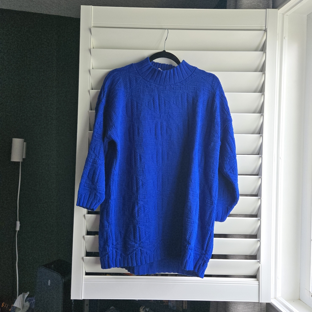 LAST CHANCE Mockneck Electric Blue Sweater Medium/Large Eclectic Grandpa